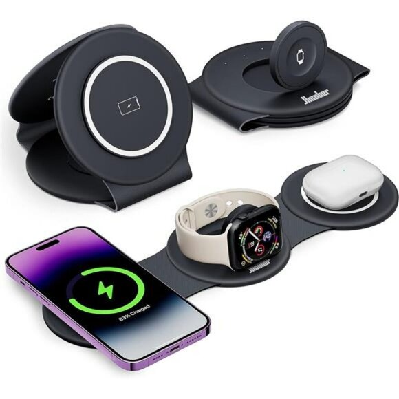 3 in 1 Wireless Charging Station for iPhone Apple Watch Airpods Travel Dock - Picture 1 of 7